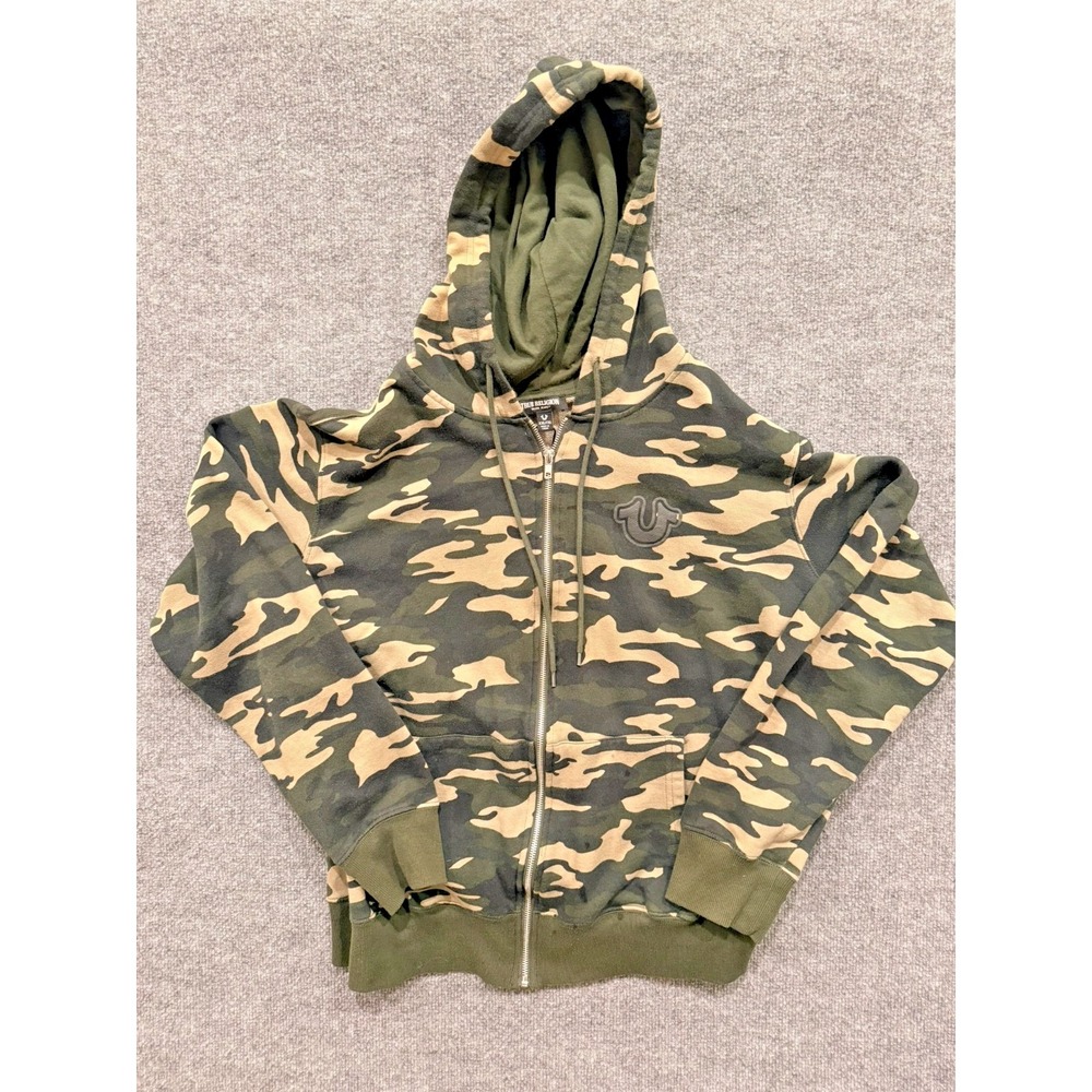 True Religion Hoodie Mens XXL Green Camo Full Zip Core Zip Up